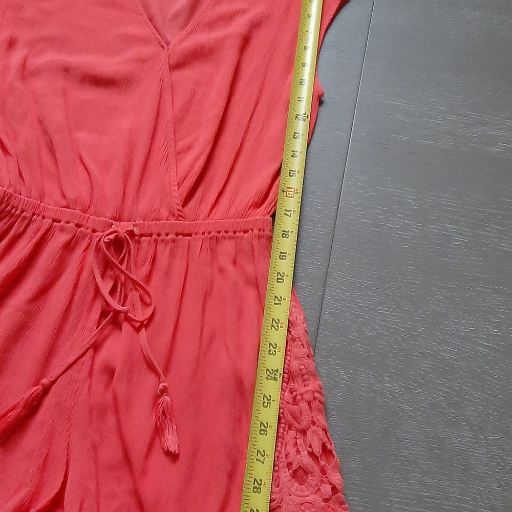 Elegant Coral Romper with Embroidery - Picture 9 of 11